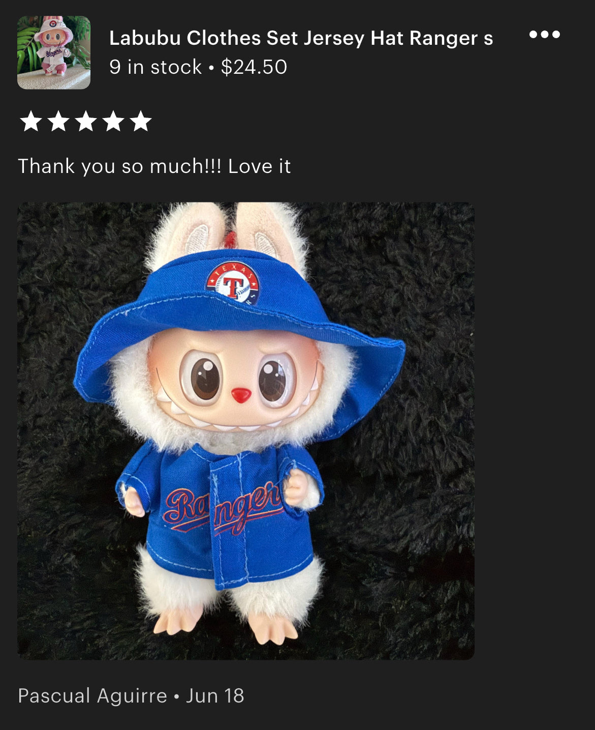 Texas Rangers Jersey Hat Labubu Clothes Set