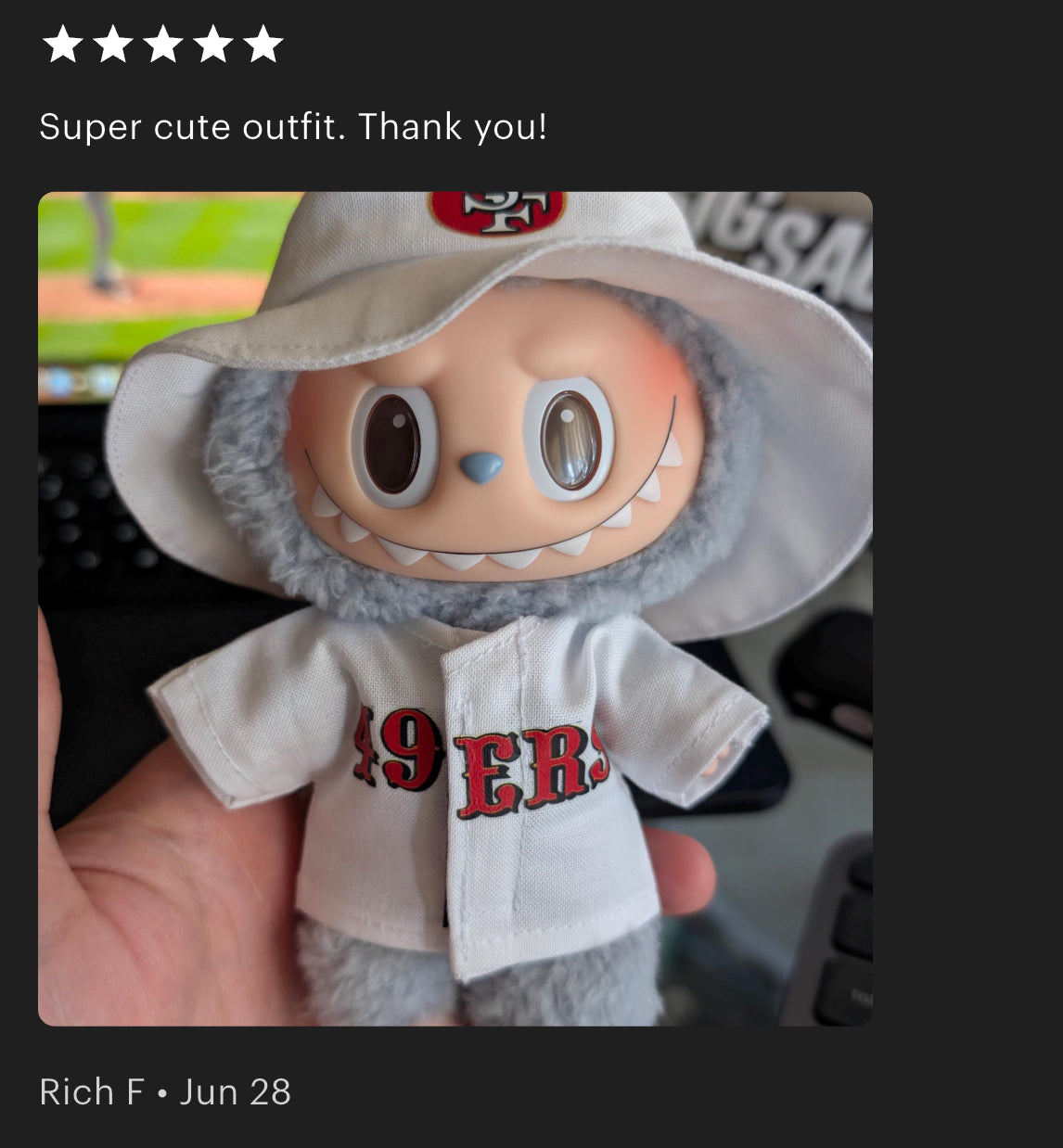 49ers Jersey Hat Labubu Clothes Set