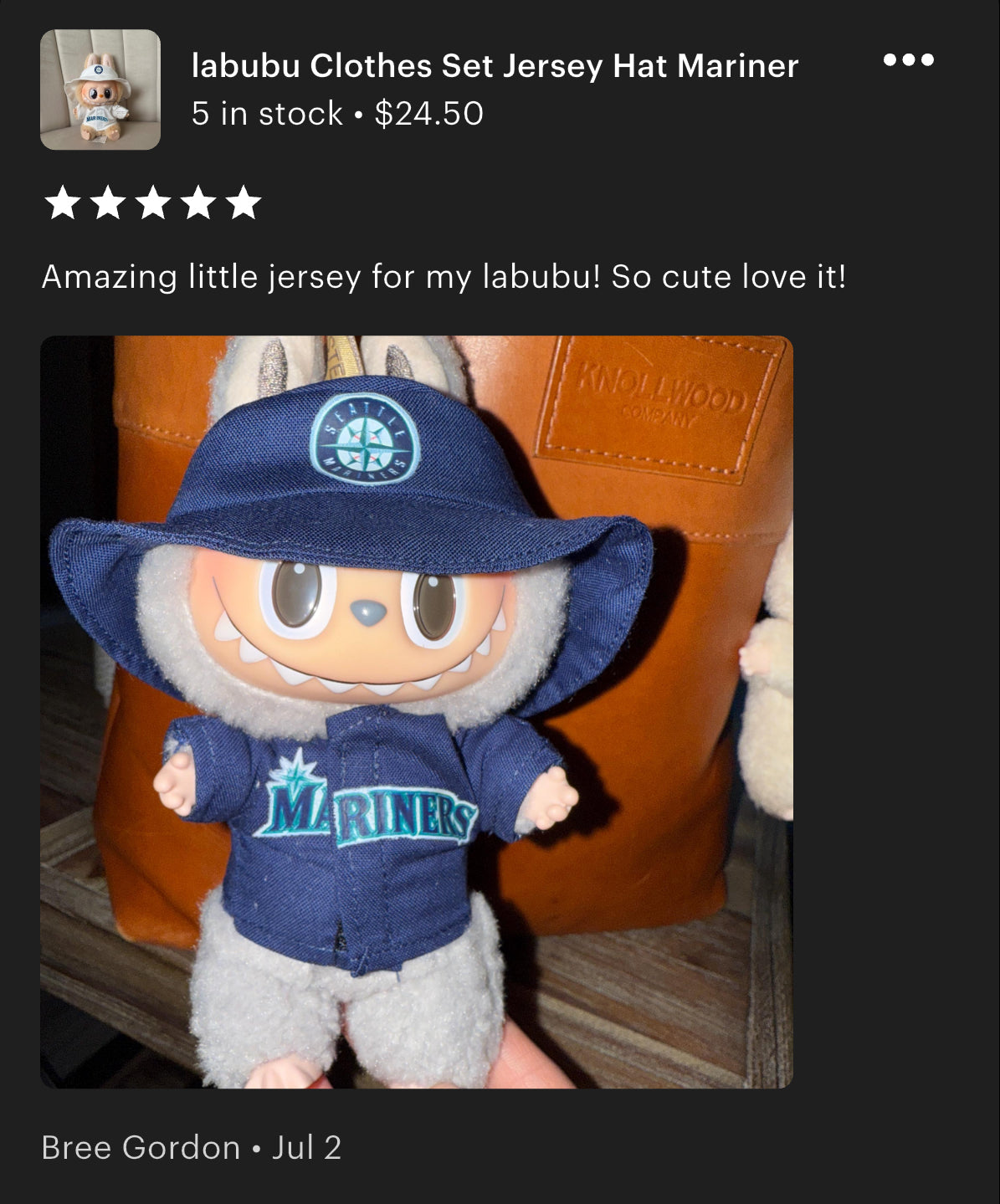Mariners Jersey Hat Labubu Clothes Set