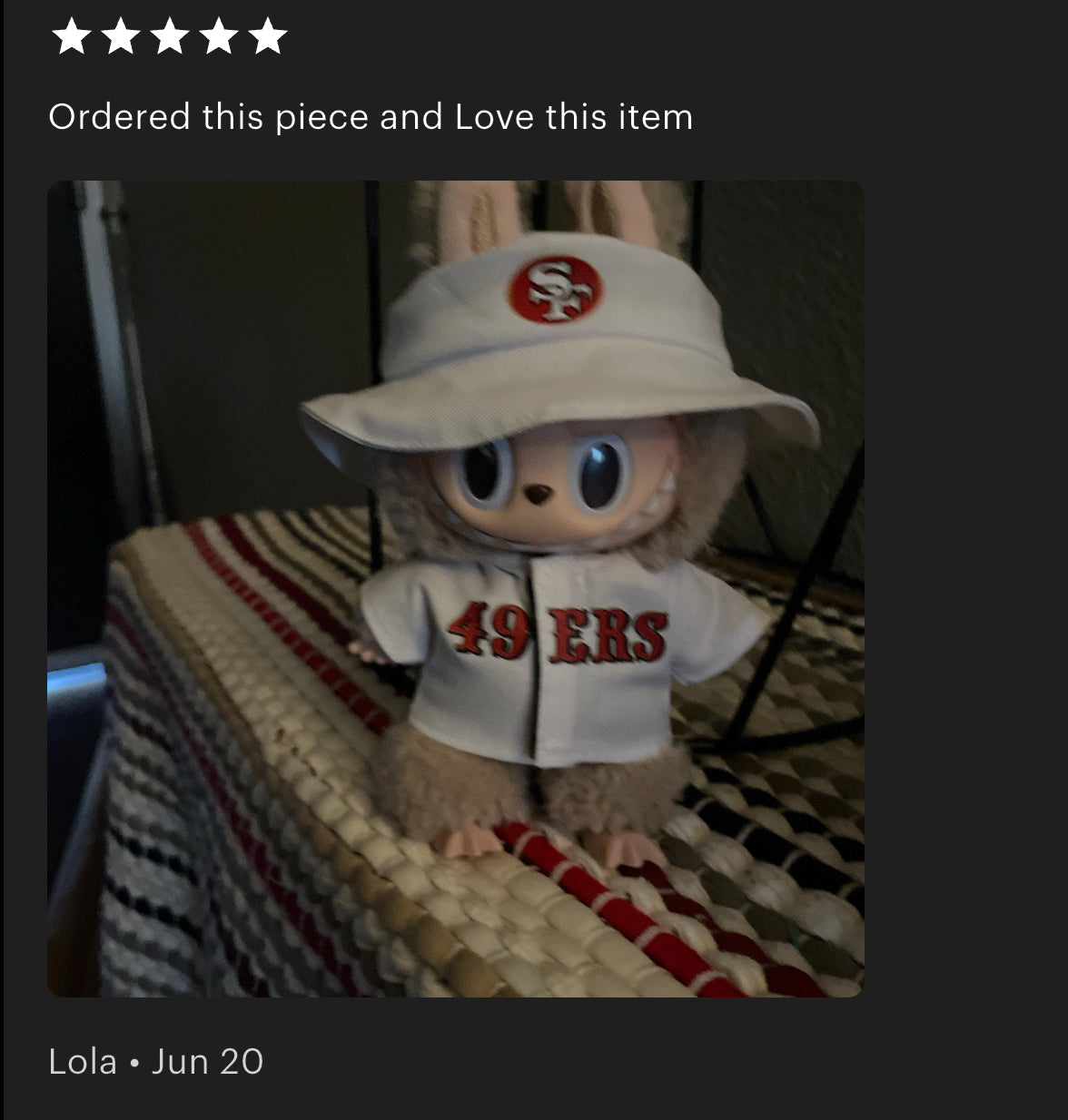 49ers Jersey Hat Labubu Clothes Set