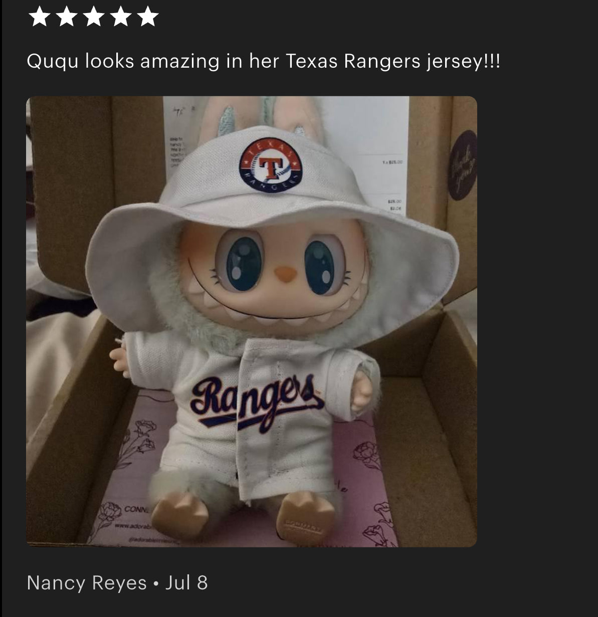 Texas Rangers Jersey Hat Labubu Clothes Set